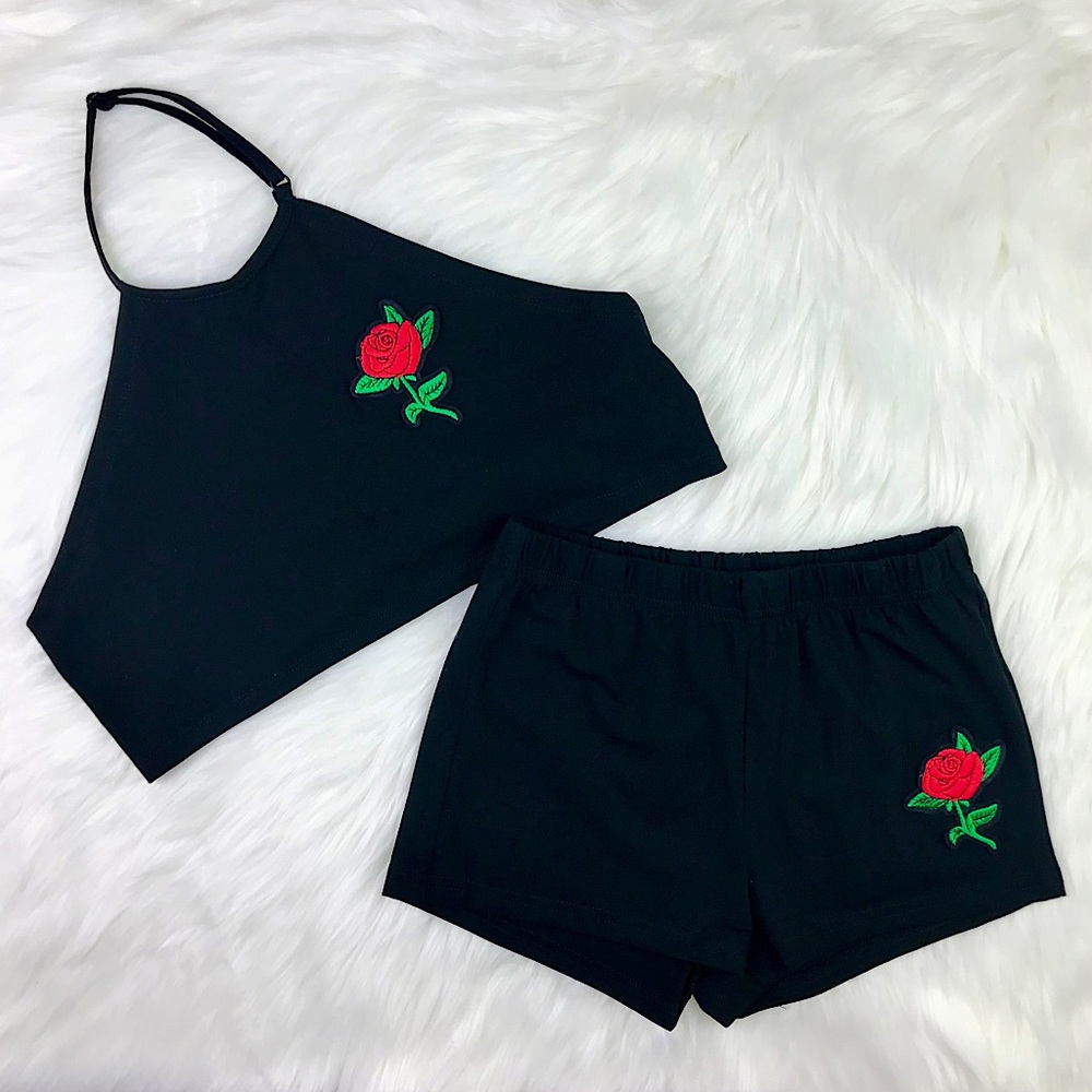 Little Girls 2 Piece Set Black Knot Top & Shorts 8 - Picture 1 of 13